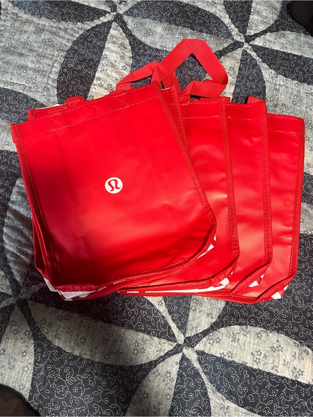 lululemon athletica five Red Reusable Tote Bags with White Logo (Set)